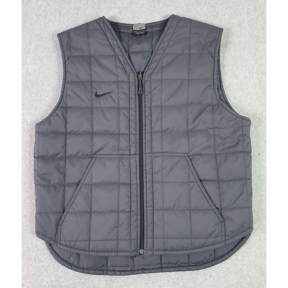 Vintage Nike Vest Mens Medium Gray Quilted Insulated Puffer Full Zip Swoosh Logo